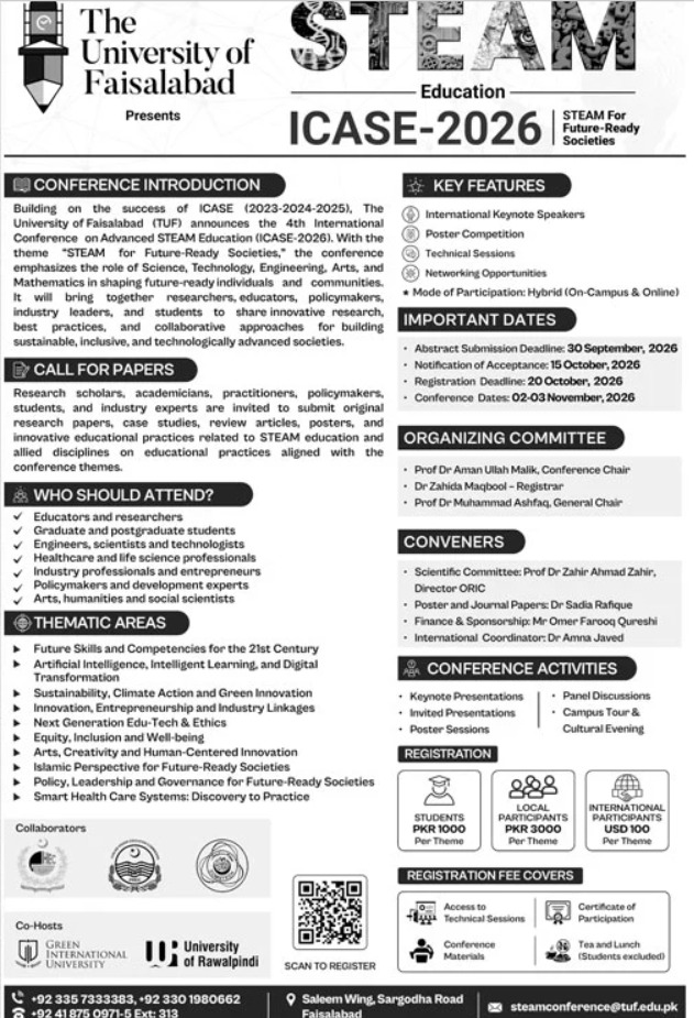The University of Faisalabad, 4th International Conference on Advanced STEAM Education